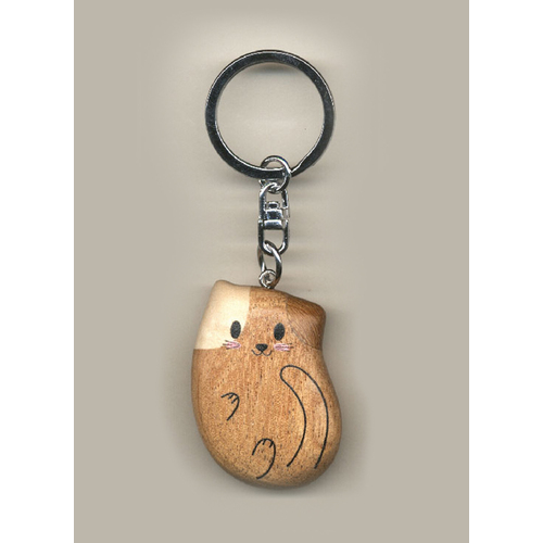 Brown White Cat Wood Keyring|Lovely crafted Hand painted Wood