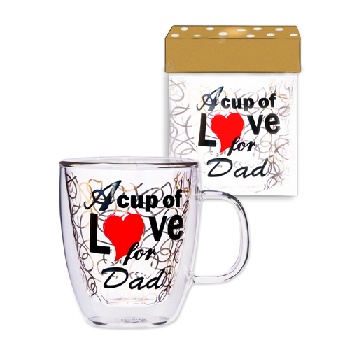 Glass Dual Wall Mug Love For Dad Gift Boxed 12Oz