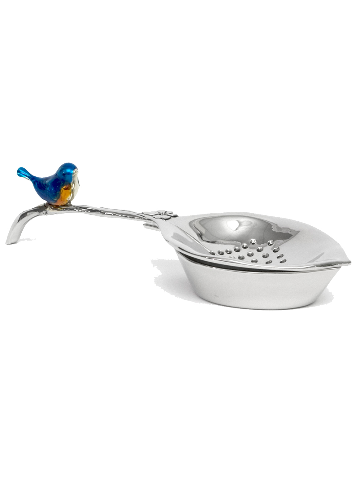 Polished Metal Tea Strainer perfectly boxed Blue Bird Colour Tamboril