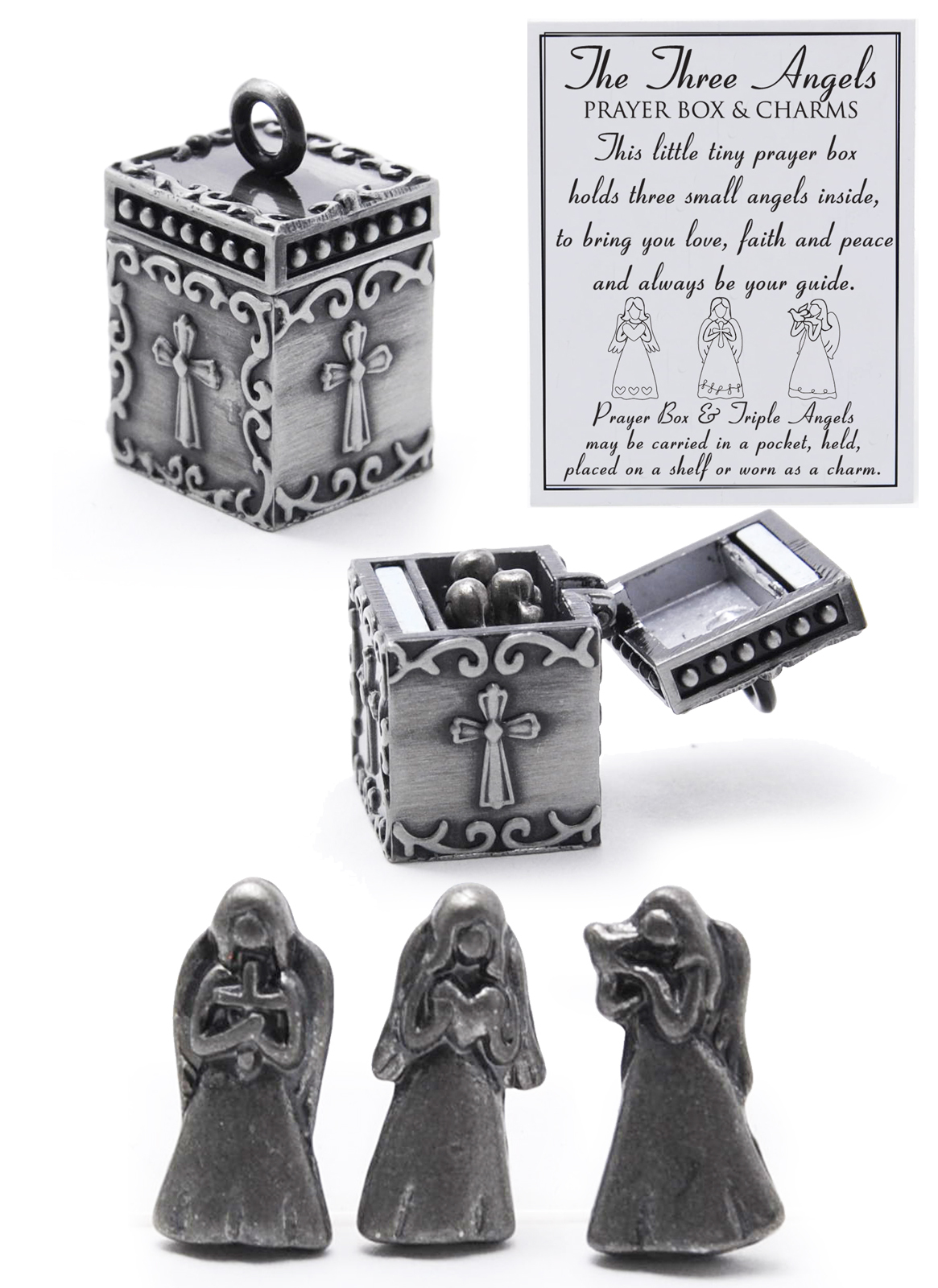 Prayer Angel Box Trinket with charms - Three Angels - Tamboril