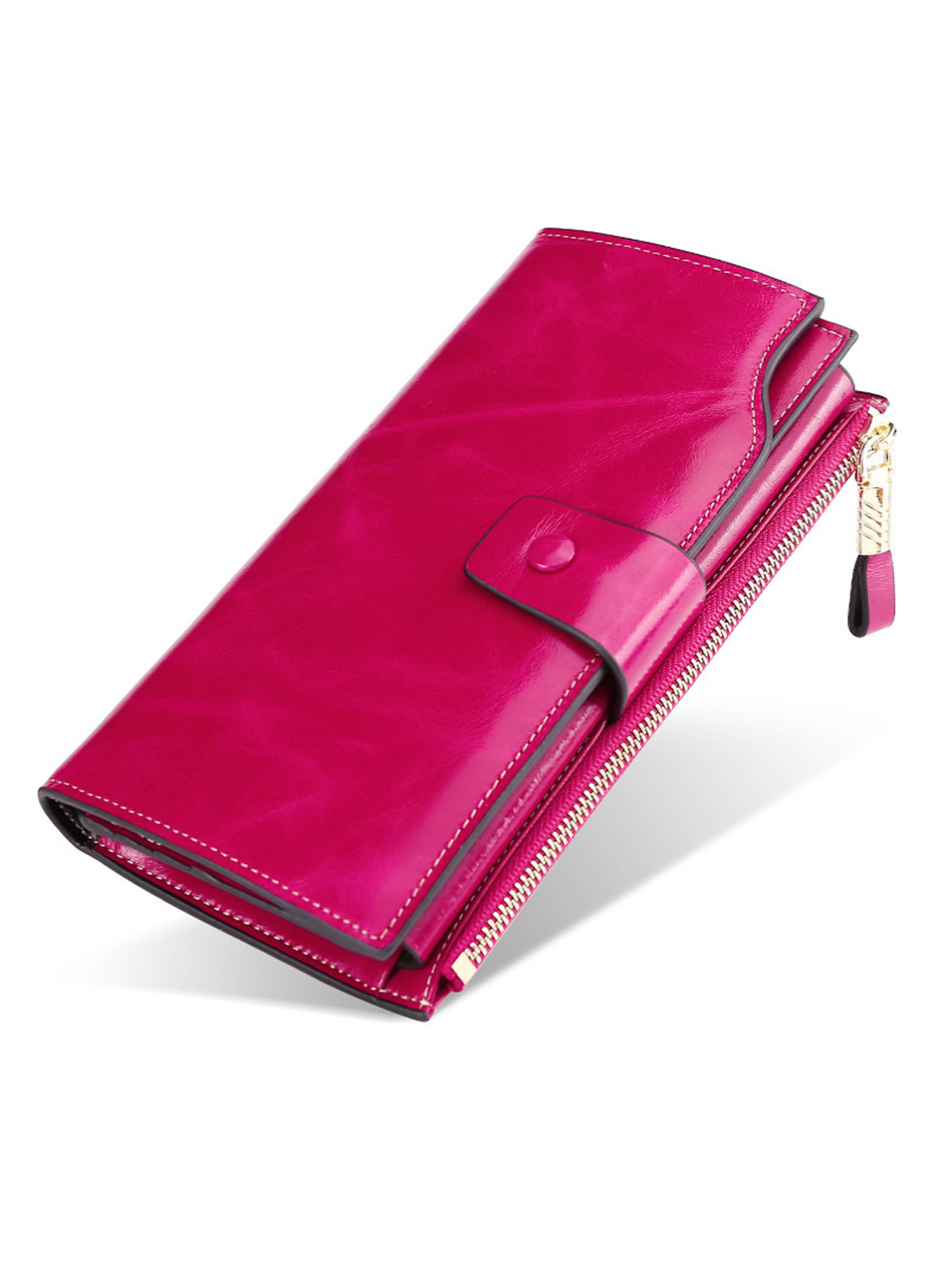 Genuine Soft Leather Wallet Button Rose Red Large - Tamboril