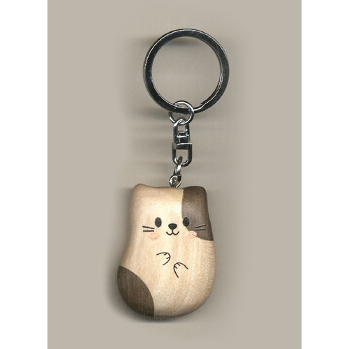 White Cat Wood Keyring | Lovely crafted Hand painted Wood