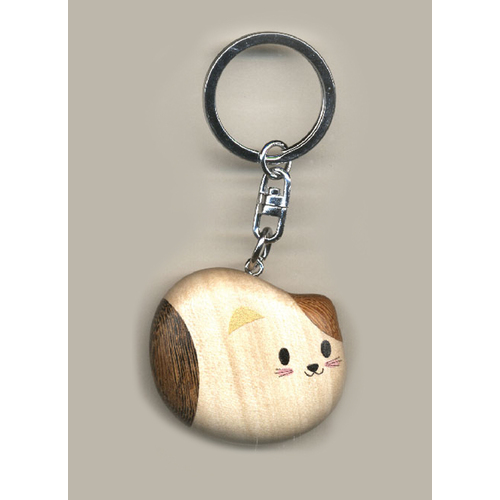 White sitting Cat wood Keyring|Lovely crafted Hand painted Wood