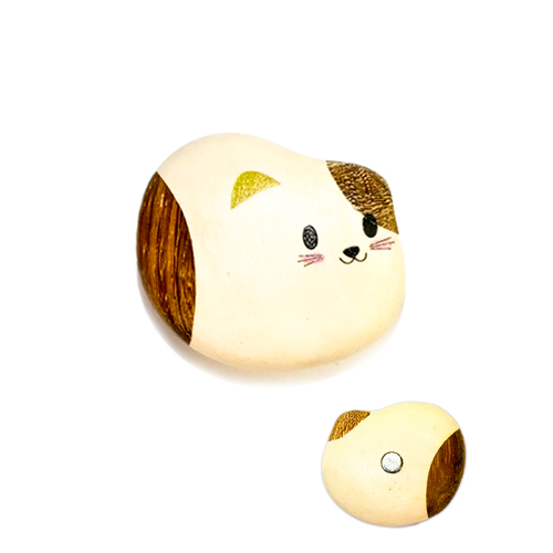 White sitting cat Fridge Magnet Wood Pebble