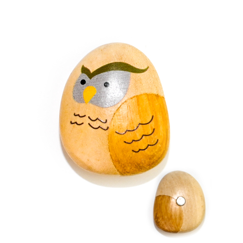 White Owl Brows Fridge Magnet Wood Pebble