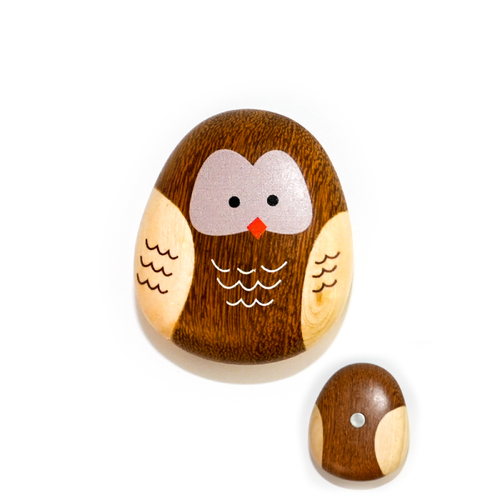 Brown Owl Red Beak Fridge Magnet Wood Pebble
