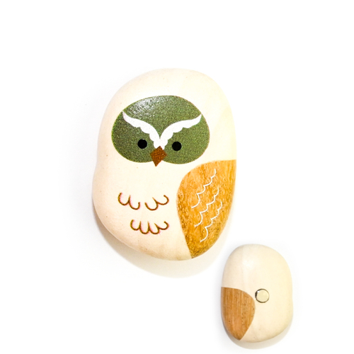 Brown Owl Big Brows Fridge Magnet Wood Pebble