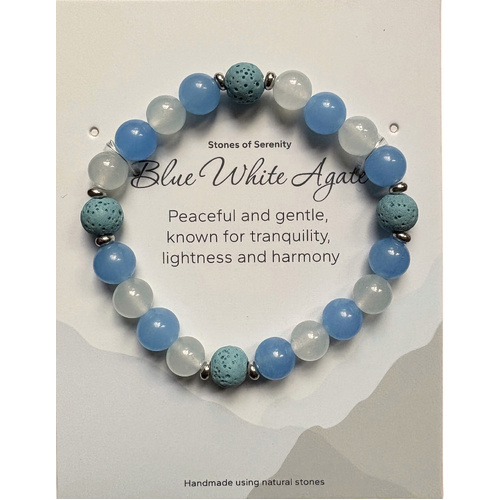 Stones of Serenity Blue White Agate Natural Stone Bracelet 