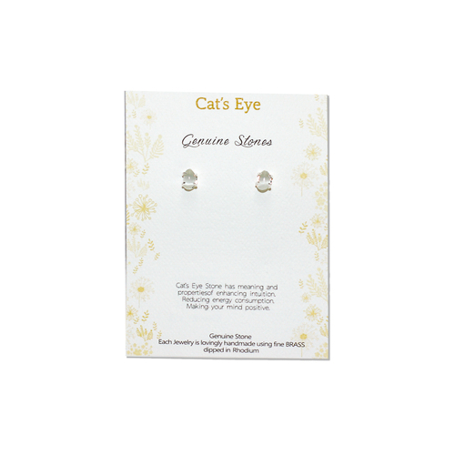 Earring Personality Gem Cats Eye Silver Stud Natural Healing Stone