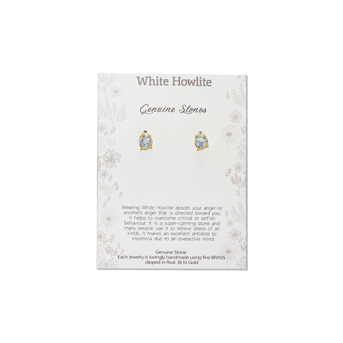 Earring Personality Gem White Howlite Gold Stud Natural Healing Stone