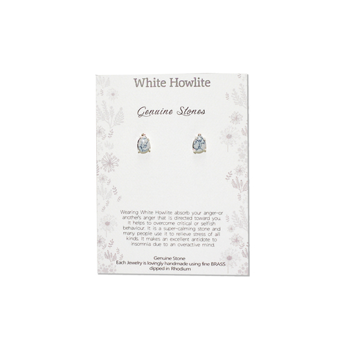 Earring Personality Gem White Howlite Silver Stud Natural Healing Stone