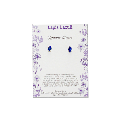 Earring Personality Gem Lapis Lazuli Silver Stud Natural Healing Stone
