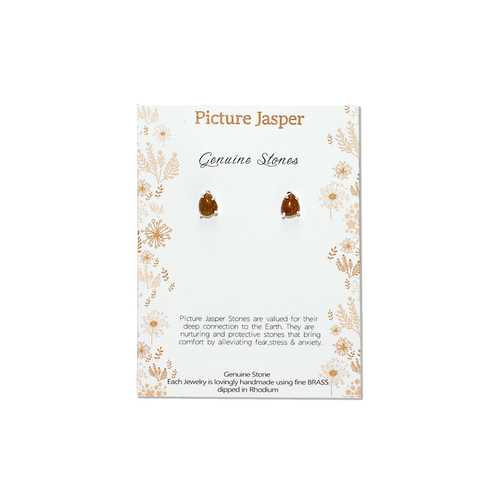 Earring Personality Gem Picture Jasper Silver Stud Natural Healing Stone