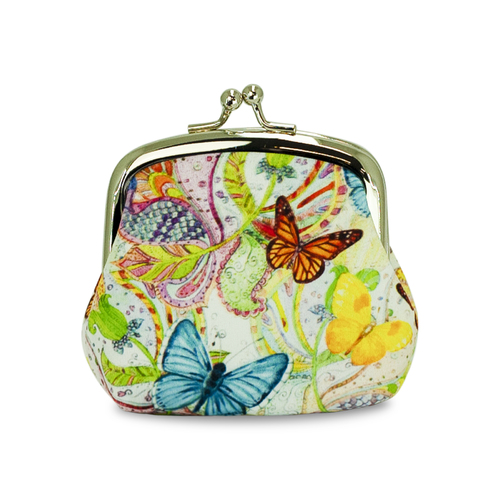 Beautiful Cloth Covered and Lined Coin Purse Butterfly Magic