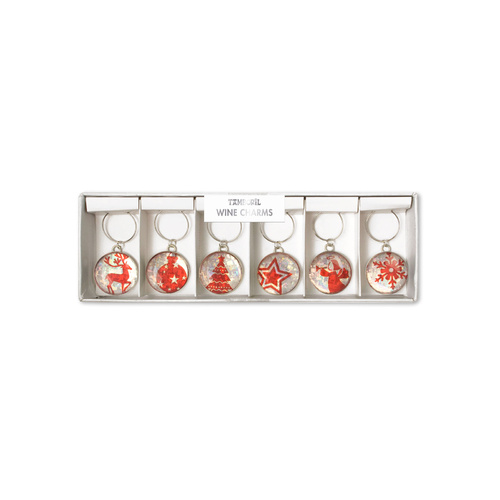 Wine Charms Set 6 Xmas Red|Make a great unique gift of table decoration