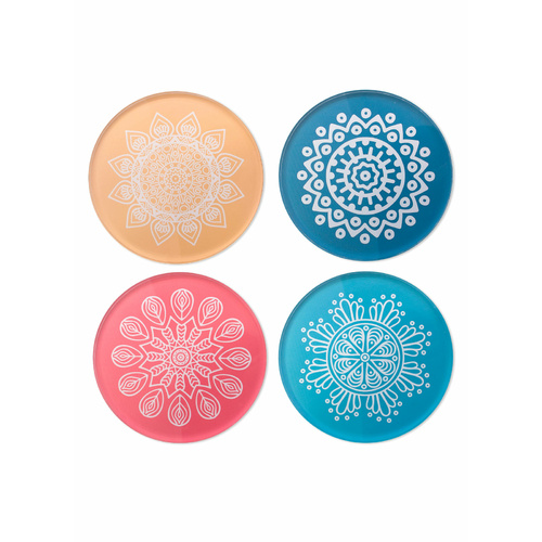 Beautifully Bright Glass Coaster Set Of 4x Designs Mandala