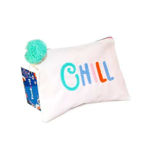 Quality Travel Cosmetic Bag Chill Aqua Pom Pom