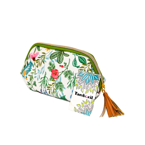Quality Travel Cosmetic Bag Flowers  Mid size with Tassel