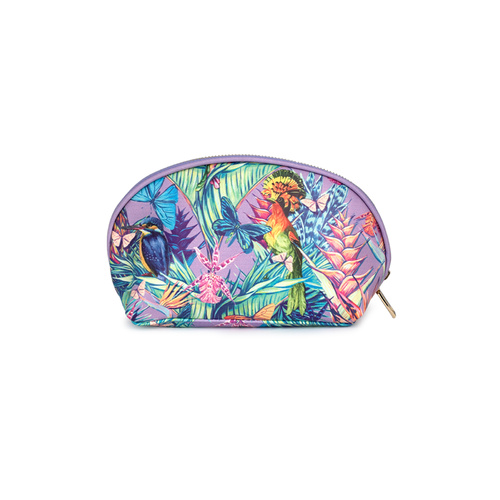 Cosmetic Pu Bag Tropical Bird Purple