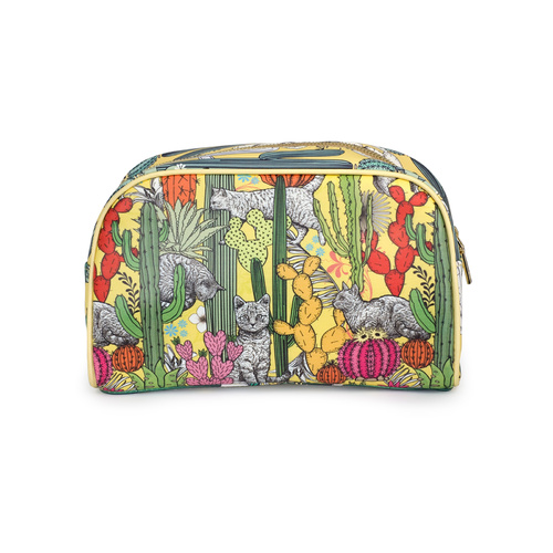 Large Pu Cosmetic Bag Yellow Cactus Cat