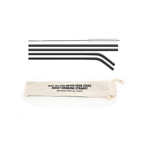 Limited Stk Sale- Straw Set Stainless Steel - Straw Jokes|Perfect Gift|Cotton Screen Printed Bag