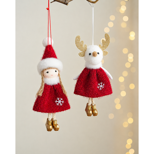 Christmas hanging decoration red festive doll and reindeer