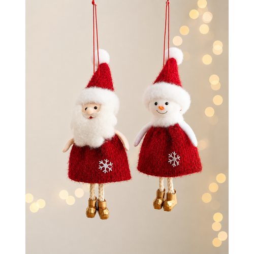 Christmas hanging decoration red snowflake santa and snowman