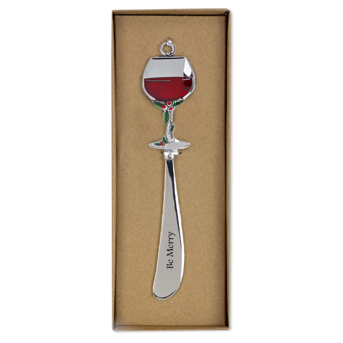 Xmas Metal Spreader Be Merry Wine Glass gift boxed