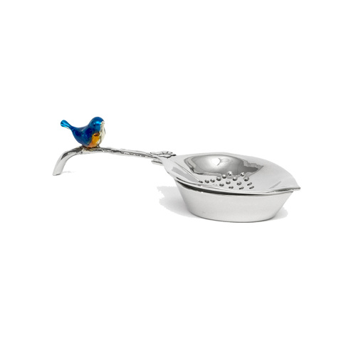 Polished Metal Tea Strainer perfectly boxed- Blue Bird Colour