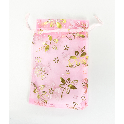 Light Pink Organza Bag with Gold foil Floral pattern