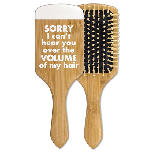 Quality Bamboo Hair Brush Funny Sentiment ~Sorry I Cant Hear Your Over The Volume Of My Hair~ Great Gift Idea