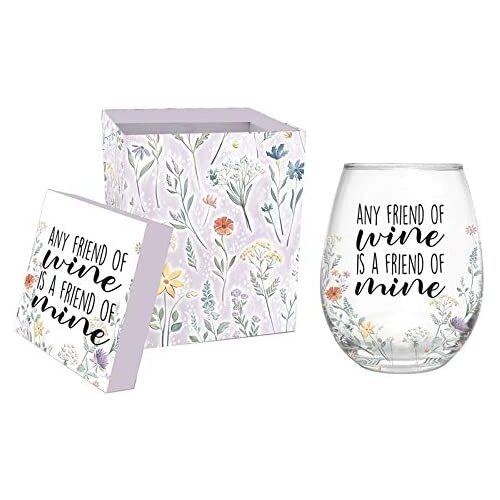 Stemless Wine Glass Funny Beautifully Gift Boxed Any Friend Of Mine Is A Friend Of Wine" Perfect Present Or Kris Kringle"