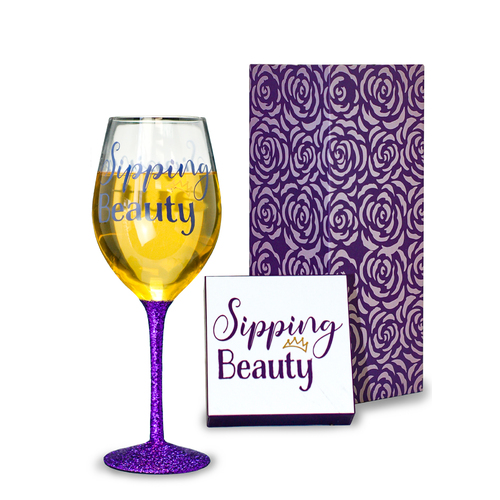 Funny Wine Tall Glass - Sipping Beauty- With Matching Gift Box funny gift idea