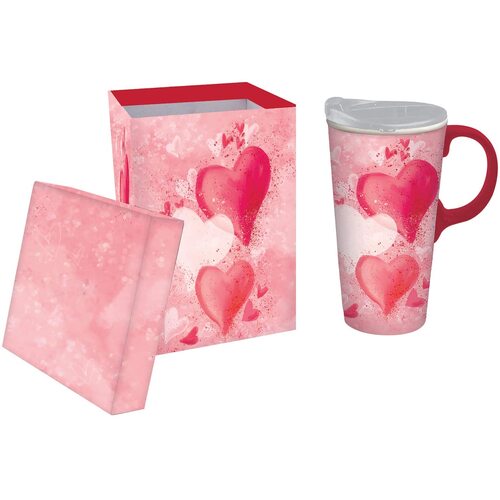 Ceramic Travel Cup Gift box Loving Hearts Pink