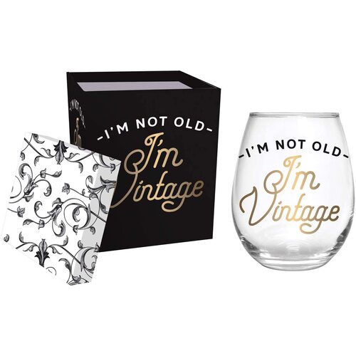 Stemless Wine Glass Gift boxed I'm not old I'm Vintage  | Perfect gift idea