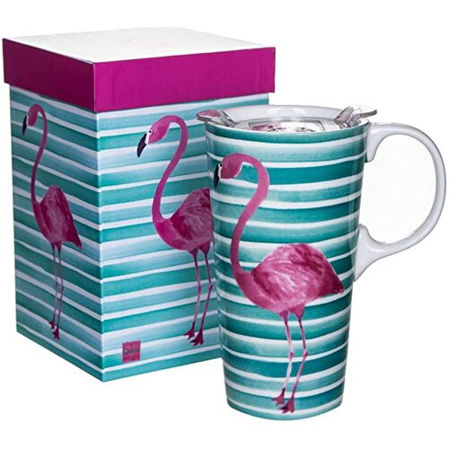 Ceramic Travel Mug Pink Flamingo Gift Boxed 