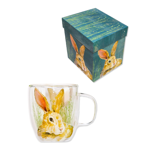 Glass Dual Wall Mug Bunny Gift Boxed 12Oz