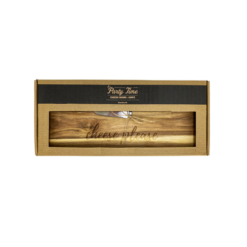 Party Time Large Rectangle boxed Cheese board with Wood handle knife