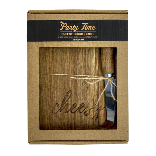 Party Time Small boxed Cheese board with Wood handle knife