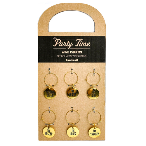 Party Time Fun Metal Wine Charms collection Gold set of 6