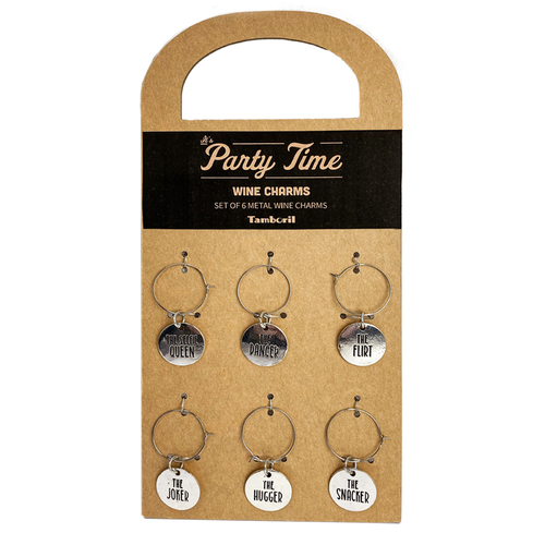 Party Time Fun Metal Wine Charms collection Silver set of 6