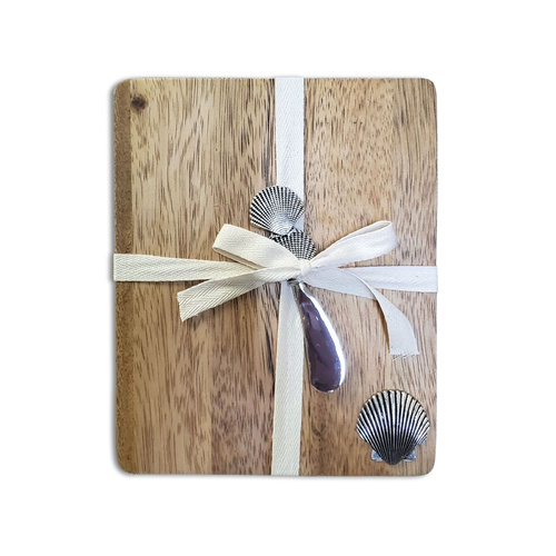 Cheese Board With Shell Medalion And Matching Spreader Hesion Gift Bag