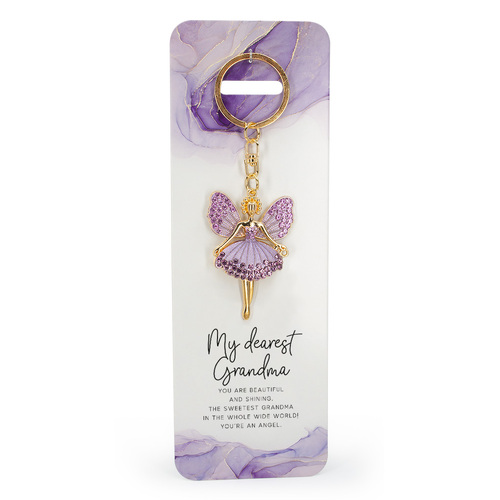 Sparkling Angel Keyring Dearest Grandma Purple