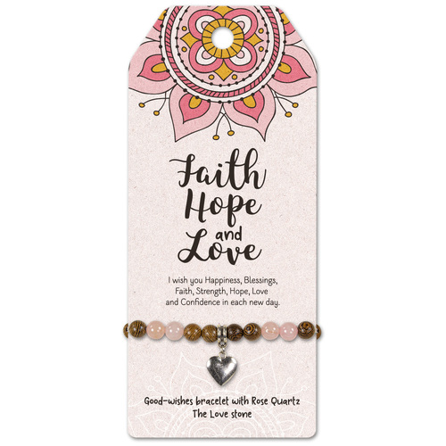 Faith, Hope, Happiness and Love -Good-wishes bracelet with Rose Quartz  The Love stone
