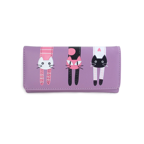 Large Cat Wallet Purple Fashionable Cat Lover With Printed Cat Design Per-Fect For A New Ladies Girls Purse Wallet