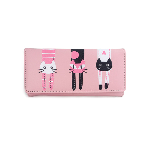 Pink Large Cat Wallet Non Leather Fashionable Cat Lover With Printed Cat Design Per-Fect For A New Ladies Girls Purse Wallet