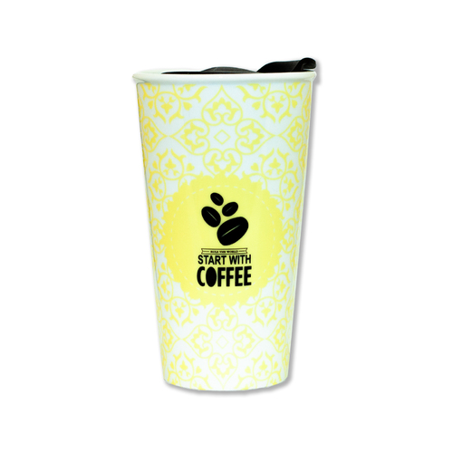 Ceramic Travel Mug Dual wall insulated Start With Coffee
