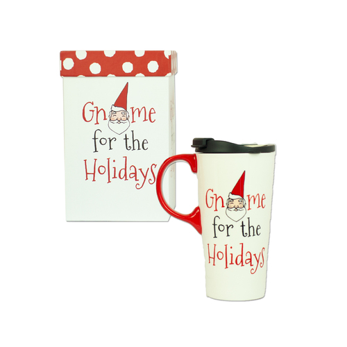 Ceramic Travel Mug Christmas Gnome For The Holidays Perfect Kris Kringle Gift Boxed