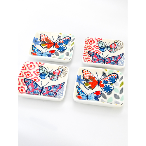 Trinket Dish Plates Colourful Butterflies Set Of 4  3PLS5431 - Top seller