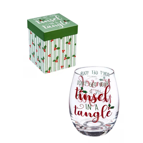 XMAS STEMLESS WINE GLASS Don't Get Your Tinsel In A Tangle